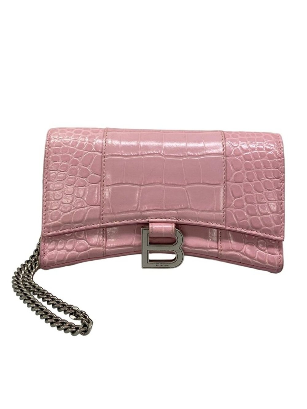 Balenciaga Wallet Hourglass Pink Chain Embossed Leather - Picture 1 of 13